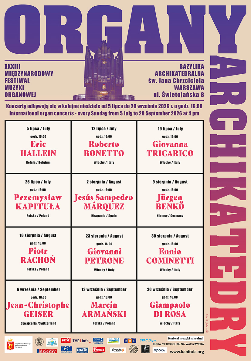Organy Archikatedry 2026 od 5 lipca w Warszawie – NAJWIĘKSZY FESTIWAL ORGANOWY